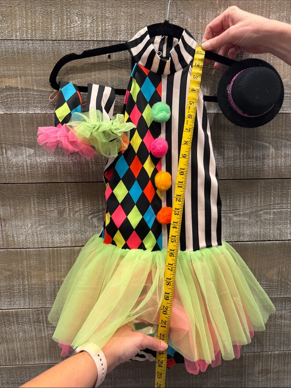 Weissman’s child M dance/skating Neon Harlequin Clown Costume Dress with Pom Pom
